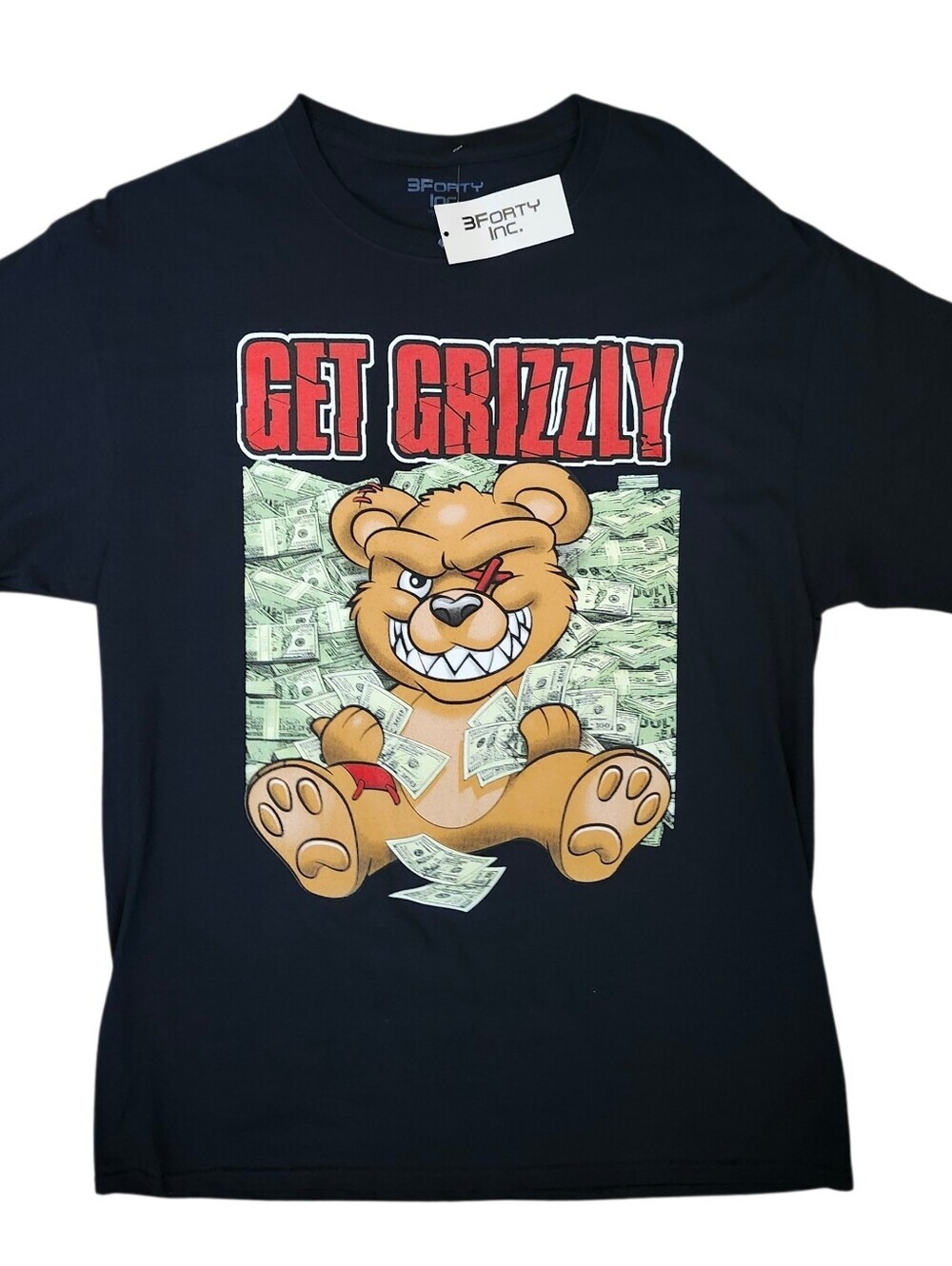 Get Grizzly Black Graphic Tee - Cartoon Bear on Bills